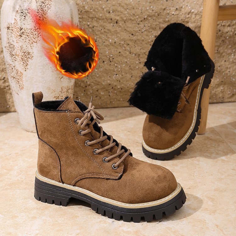 Front Lace-up Suede Ankle Boots With Fleece Lining foto 5
