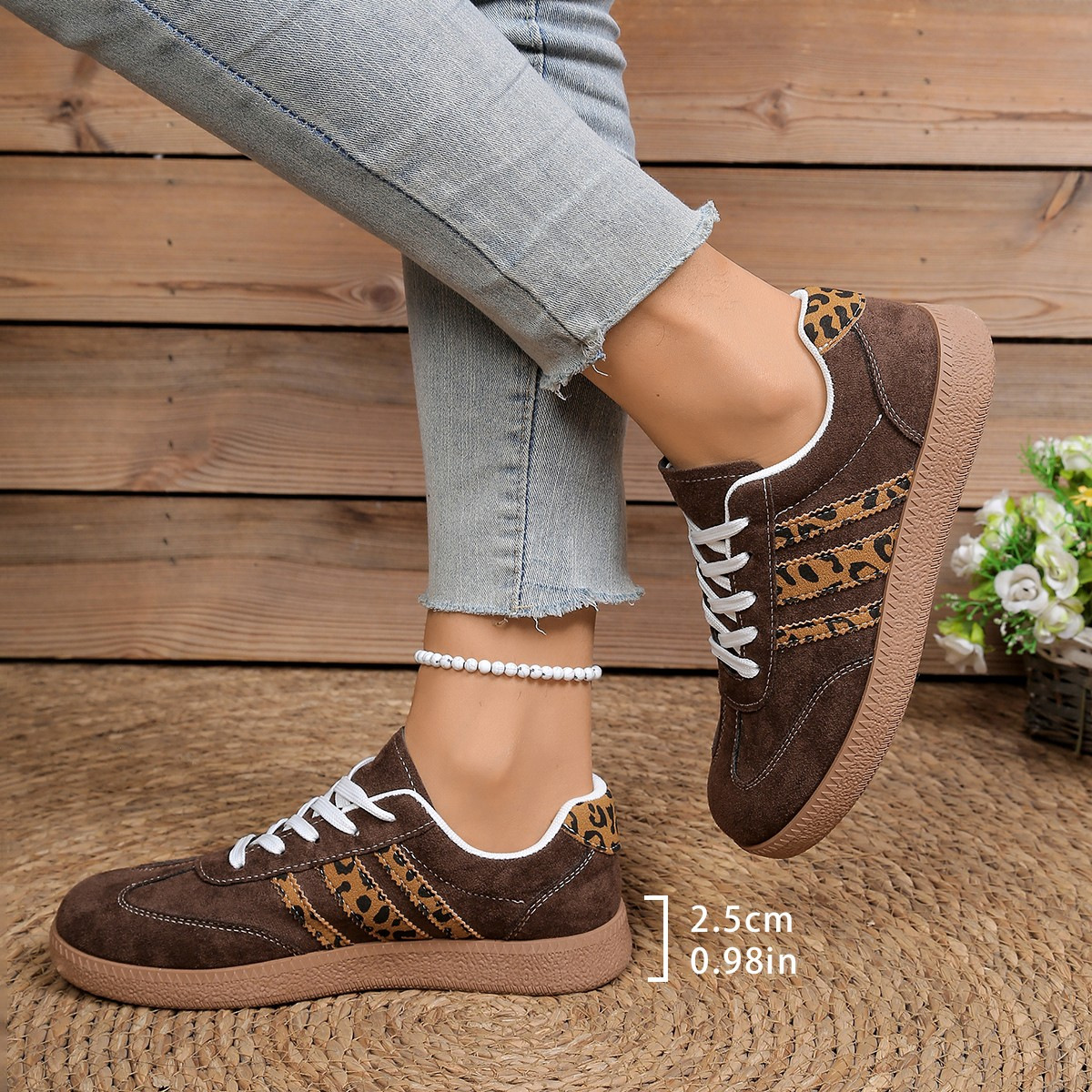 Lace-up Color-Block Round-Toe Leopard-Print Casual Shoes foto 5