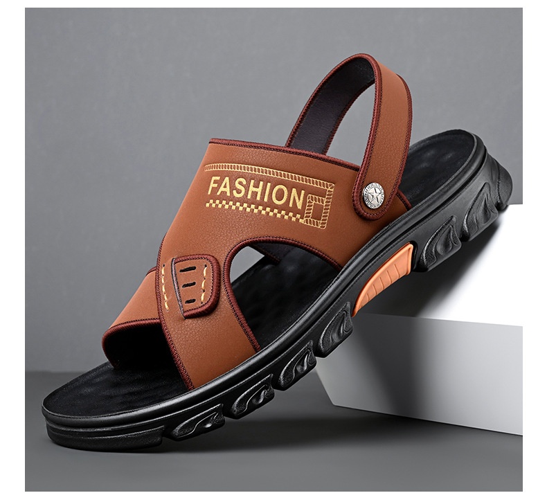 Men's Summer Soft Bottom Beach Cowhide Sandals foto 5