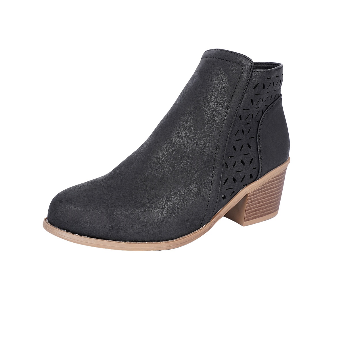 Chunky-heeled Pointed-toe Hollow-out Solid-color British-style Boots foto 2
