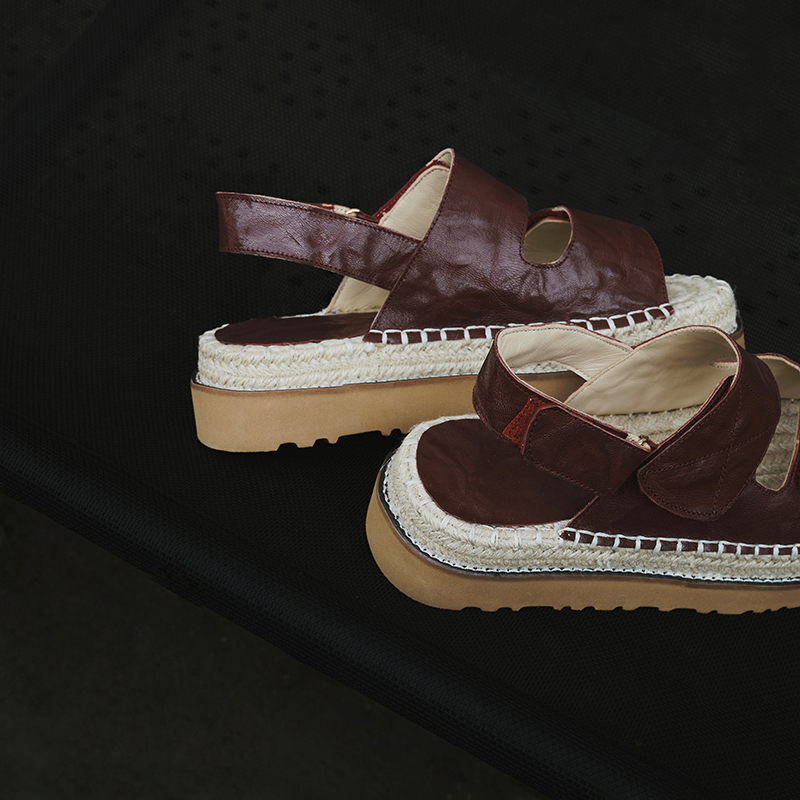 Women's Handmade Full-Grain Sheepskin Espadrille Platform Sandals, Adjustable Double-Strap Non-Slip Summer Slides foto 5