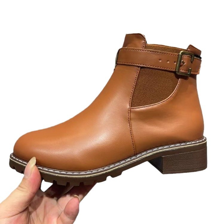 Belt Buckle Decoration Round Head Ankle Boots foto 2