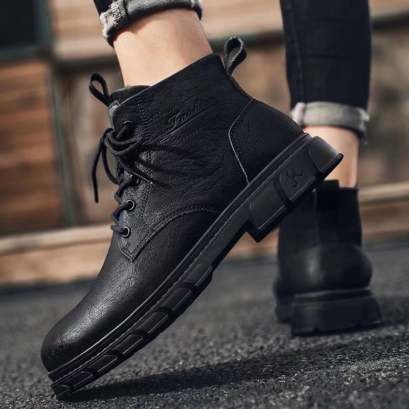 High-top Men's Black Leather Shoes foto 4