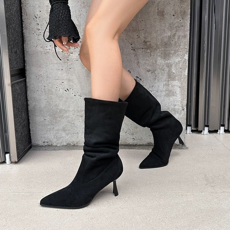 Versatile French Style Mid Calf Stiletto Booties foto 4