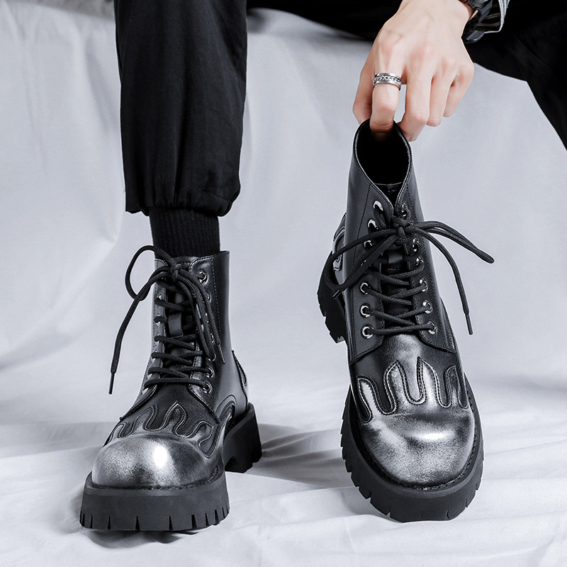 Round Head Thick Bottom Men's Low-cut Mid-heel Mid-Top Martin Boots foto 3