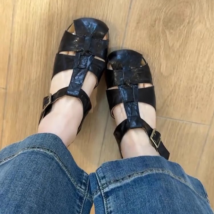 French Gentle Commuter Roman Shoes Women's Outer Wear Woven foto 4