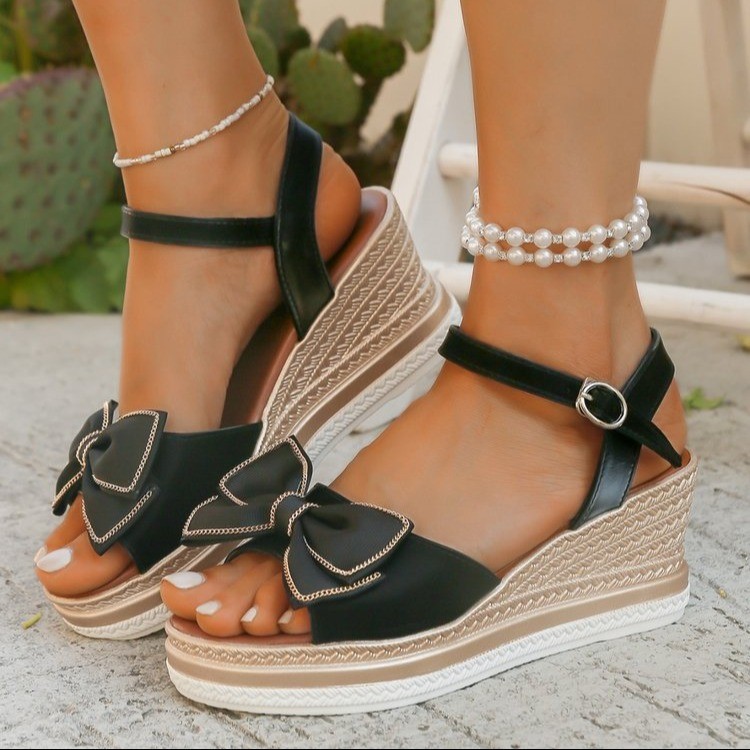 Wedge Summer Bow Buckle Peep Toe Sandals foto 3