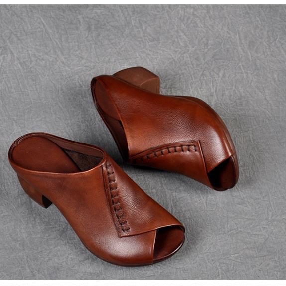 Square Heel Peep-toe Slippers Women's Outer Height Increasing Sandals Pumps foto 3