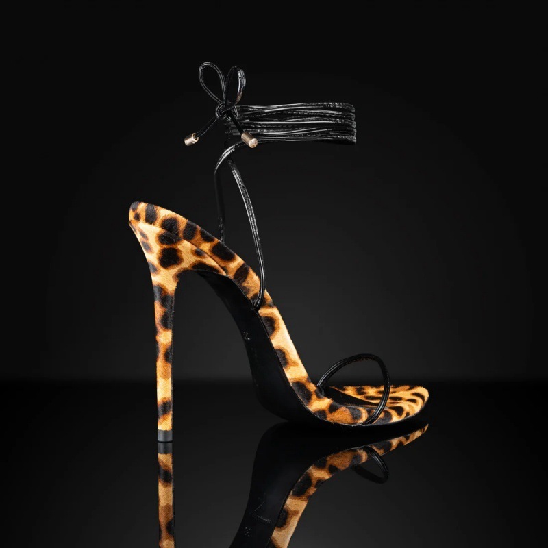 Sandals Pointed Leopard Print Roman Women's Lace Up Shoes foto 5