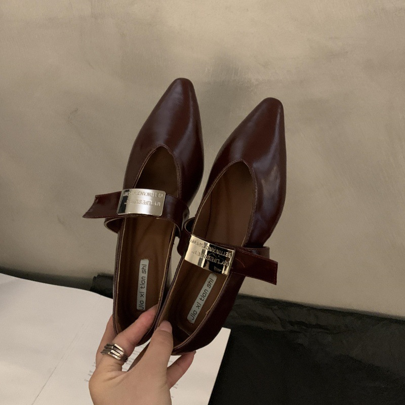 Summer One Word With Evening Wind Pointed Toe Silver Mary Jane Shoes foto 3
