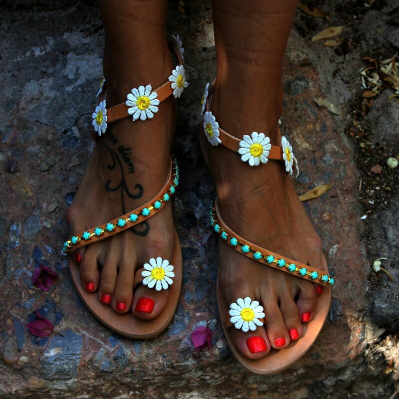 European And American-style Floral Rhinestone Flat Sandals For Women foto 3