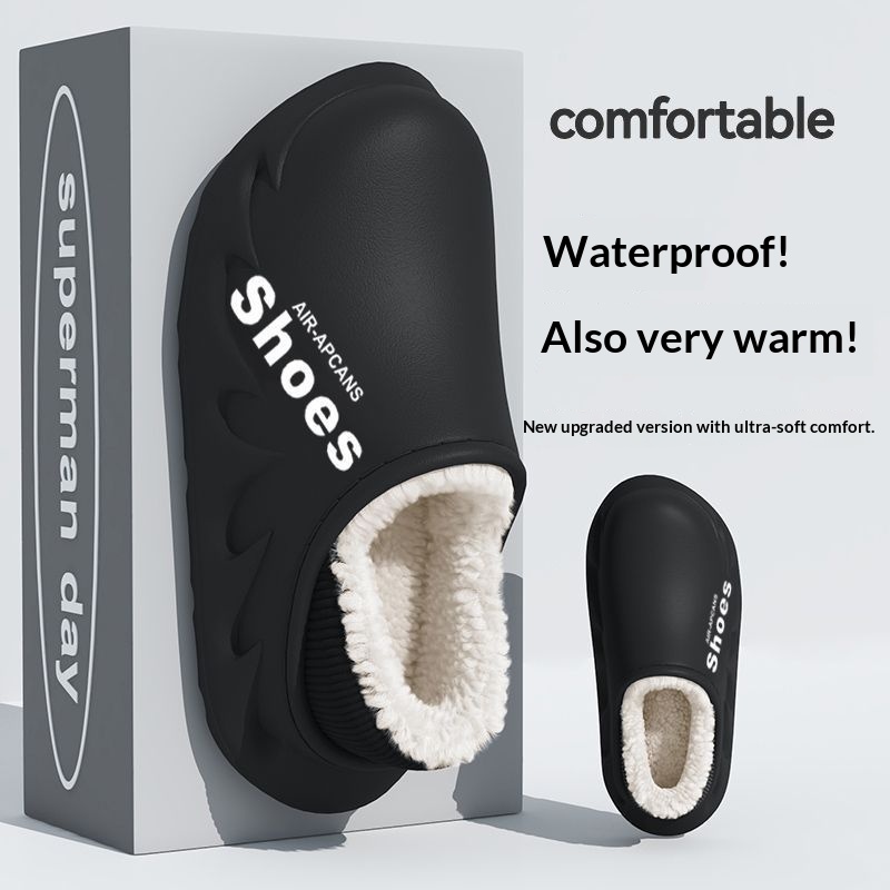 Mens Fleece-Lined Non-Slip Closed-Toe EVA Waterproof Cotton Slippers foto 3