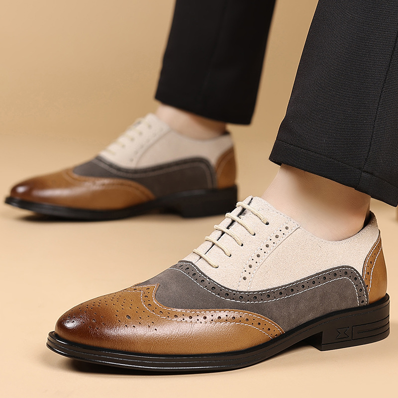 Plus Size Male Brogue Pointed Casual Leather Shoes foto 5