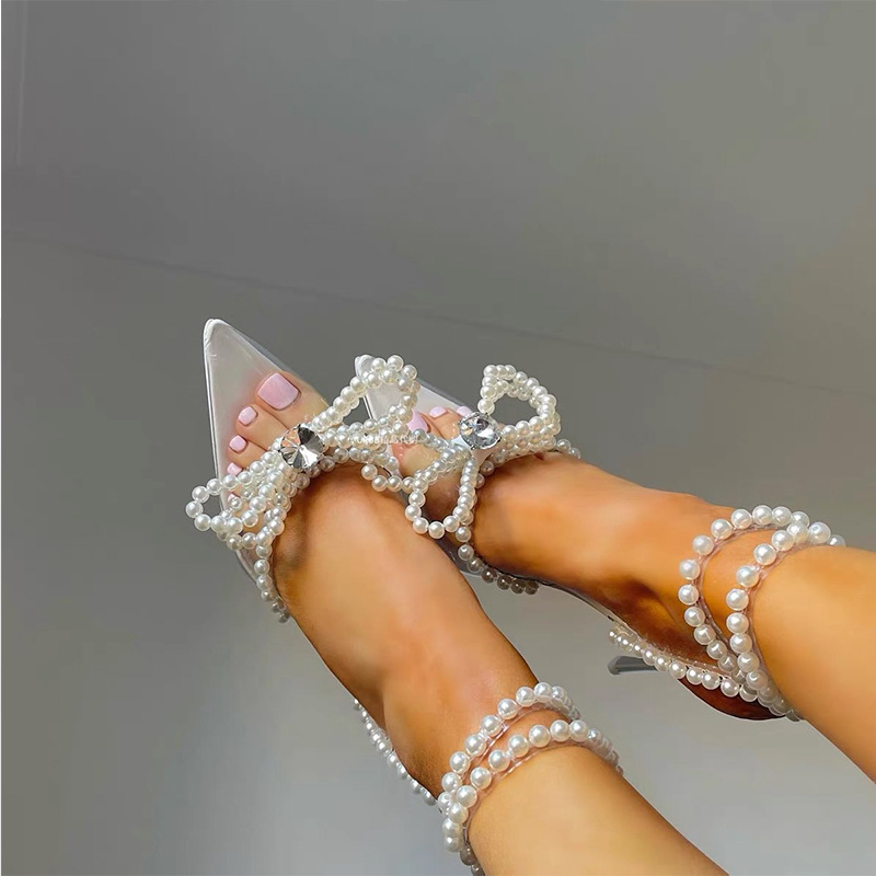 European And American Transparent Crystal Pearl Bow Head Sandals For Women foto 4