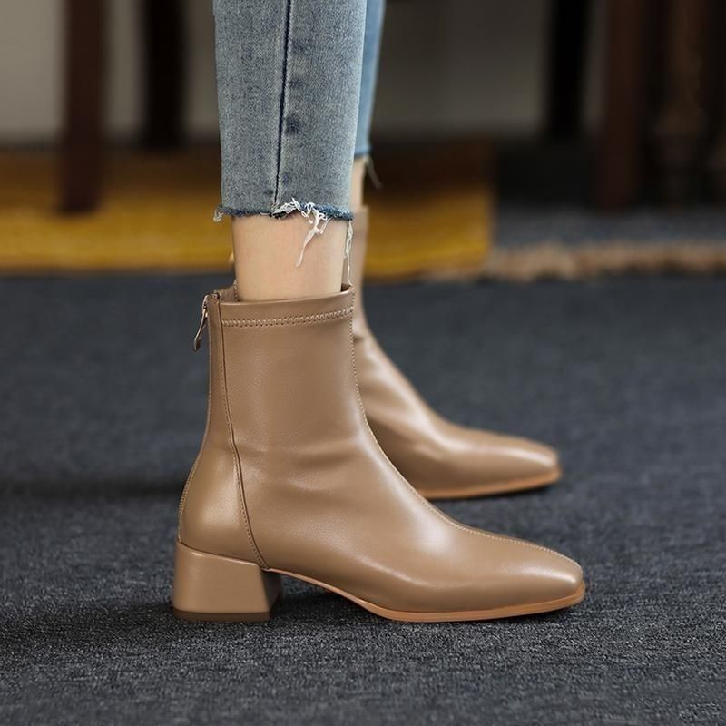 New Chunky Heel Square Toe Ankle Boots foto 4