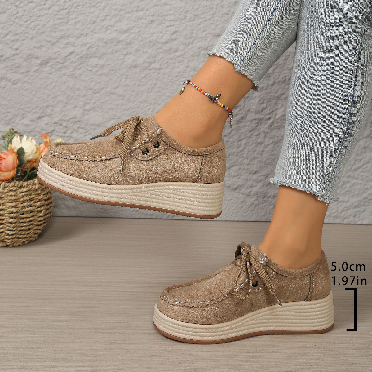 European And American-style Chunky-soled Womens Pumps With Front Laces Casual Chunky-soled Shoes foto 2