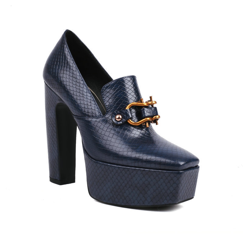 Women's Snake-print Block-heel Shoes With A Square Toe And Chunky Heel foto 2