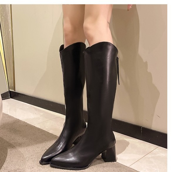 FallWinter Plus-Size Womens Chunky-Heel Pointed-Toe Mid-Calf Fashion Boots In A Casual Style foto 5