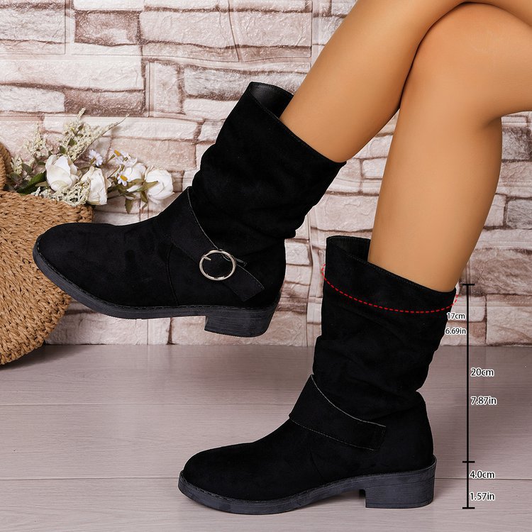 Women's Fashion Plus-Size Suede Chunky Heel Ankle Boots foto 2