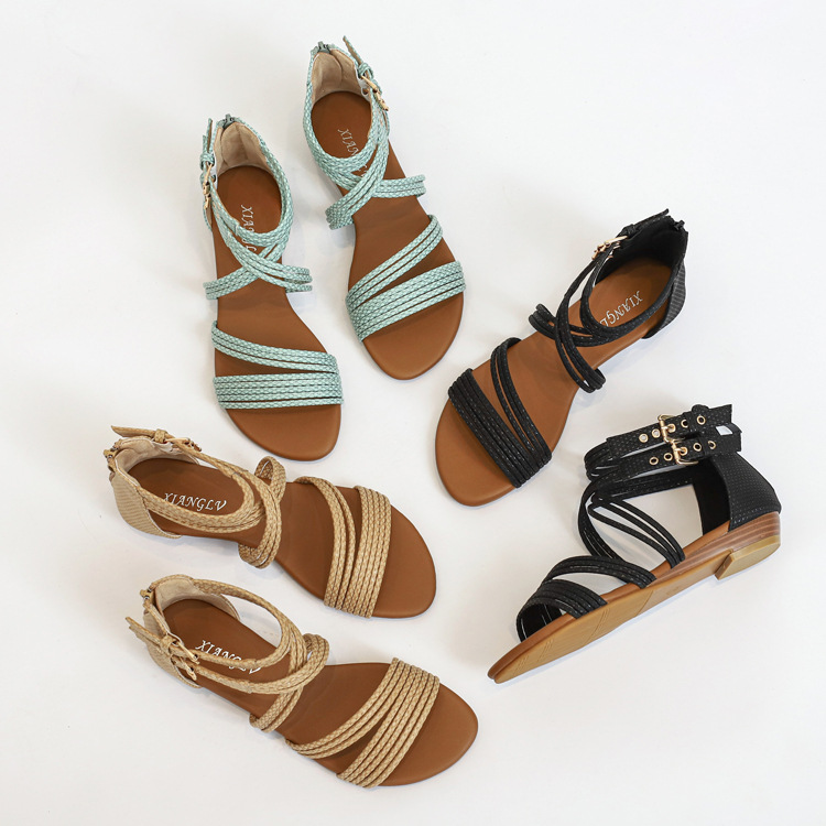 European And American Open Toe Women's Shoes Thick Bottom Soft Bottom Cross Roman Sandals foto 4