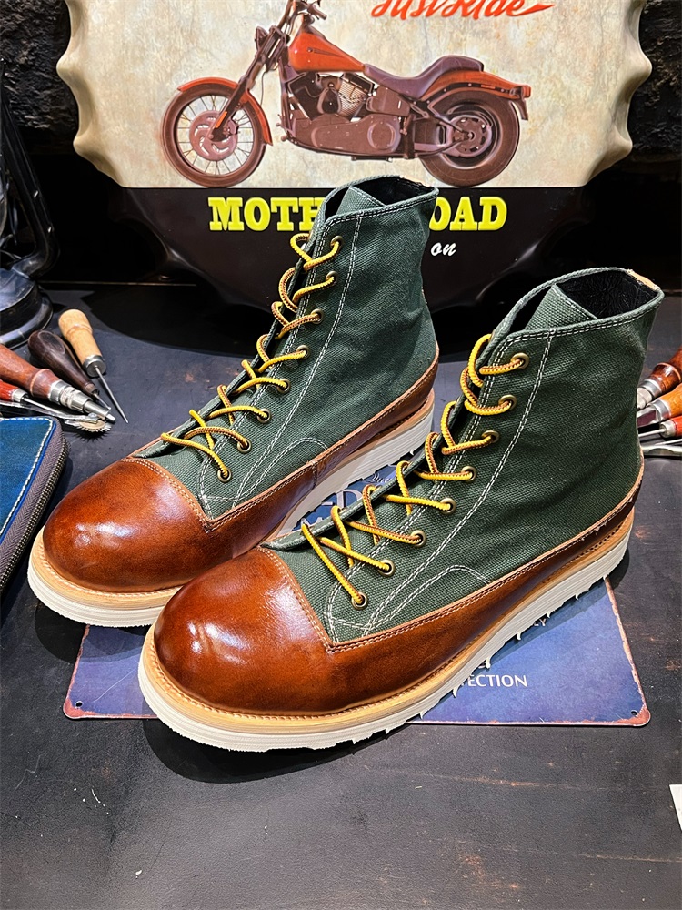 Vintage Genuine Leather Platform Worker Boot Men foto 3