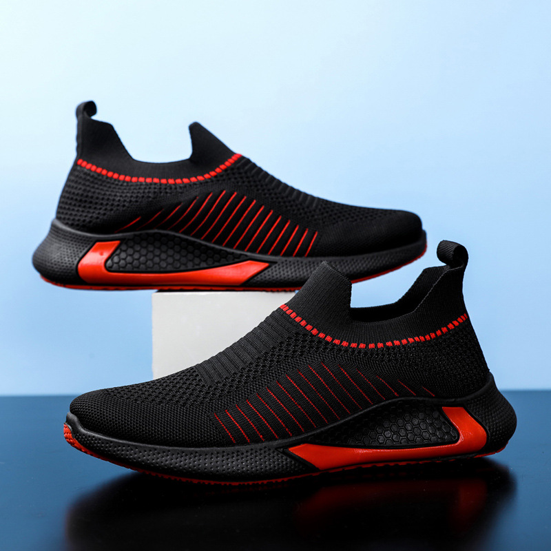 Fashion Mesh Sock Shoes With Striped Design Men Outdoor Breathable Slip-on Sneakers Csuale Lightweight Running Sports Shoes foto 2