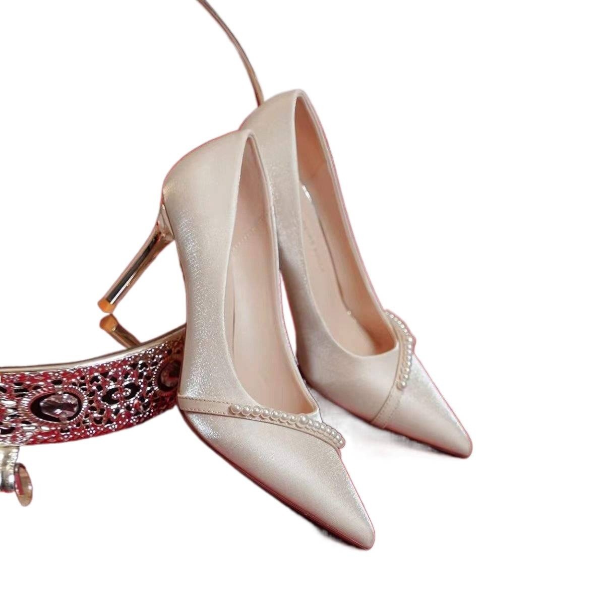 Pearl High Heels Women's Stiletto Beige foto 3