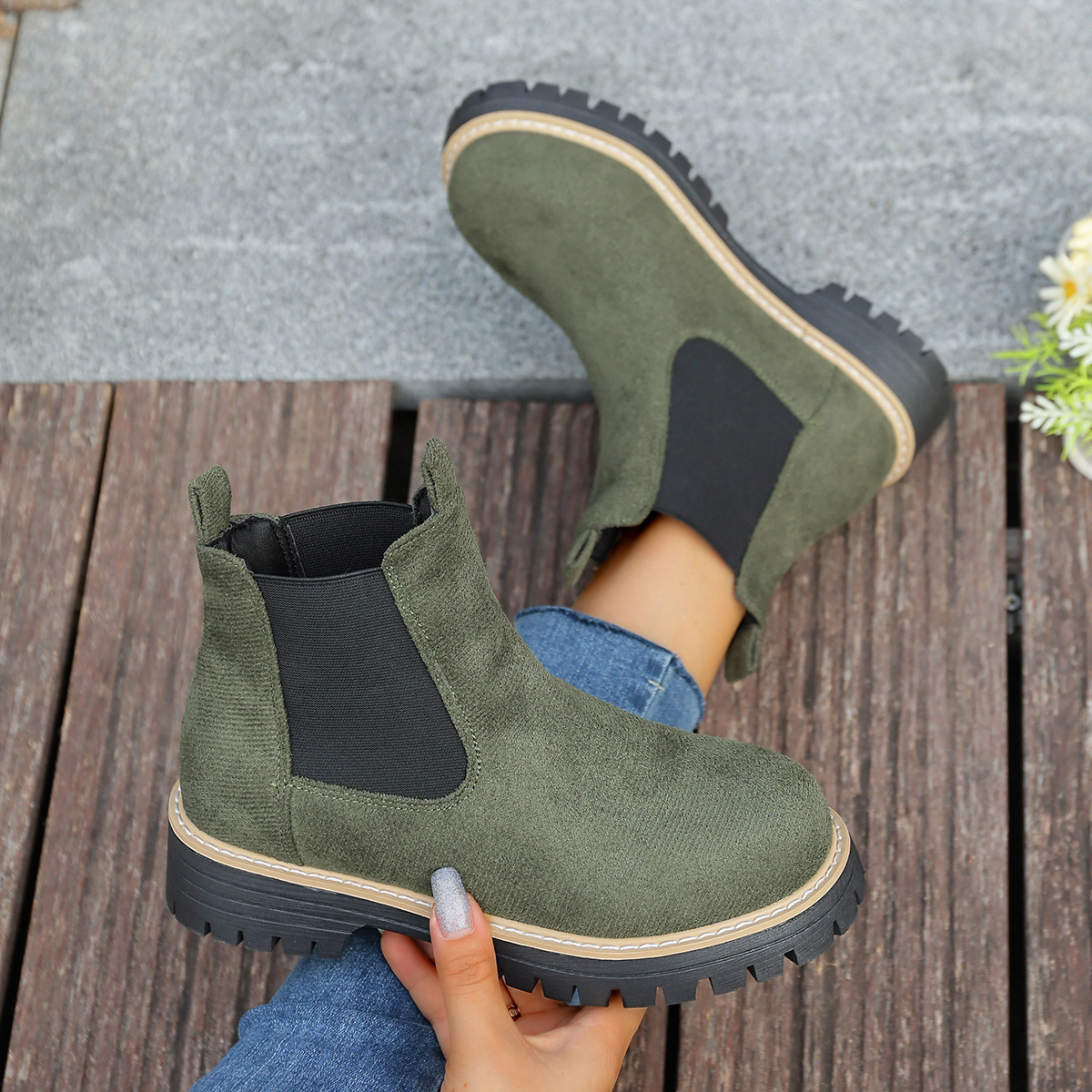 Round Toe Square Heel Boots For Fallwinterslip On Style