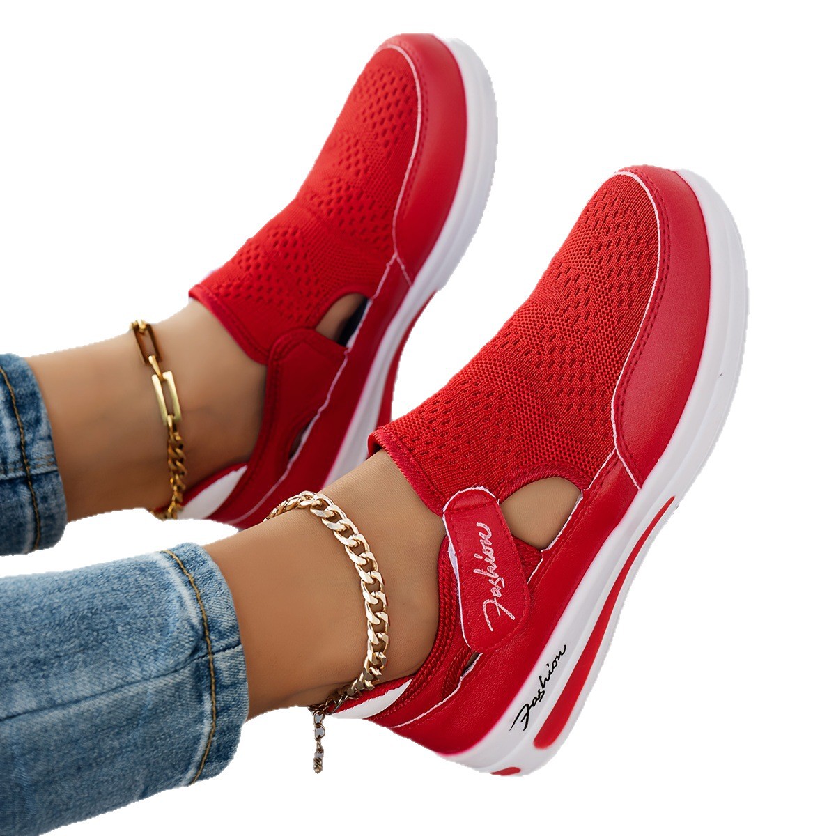Women's Flyknit Breathable Casual Wedge Chunky-Soled Sneakers foto 4