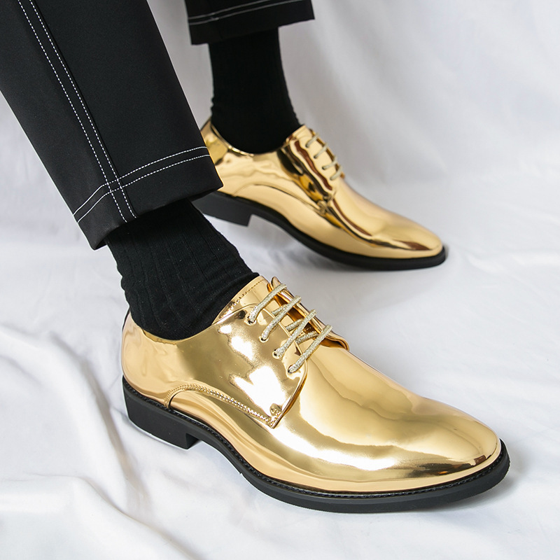 Mens Casual Pointed-toe Glossy Leather Shoes In British Style foto 4