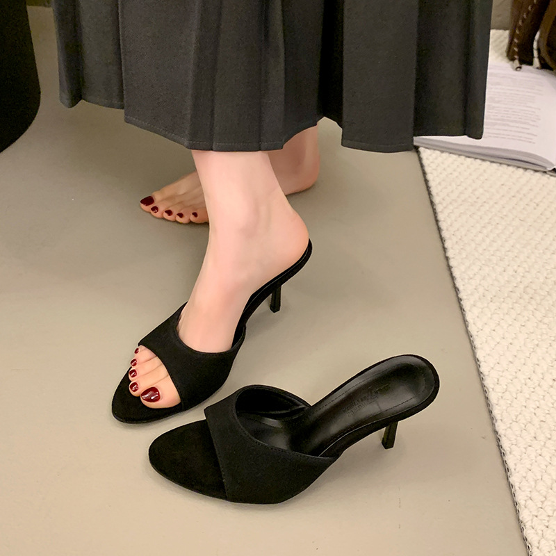 Women's Soft Leather High Heel Slippers foto 2