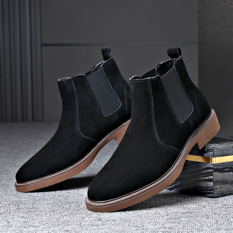 Men's Suede Leather Autumn And Winter New Fleece-lined Pointed Ankle Boots foto 3