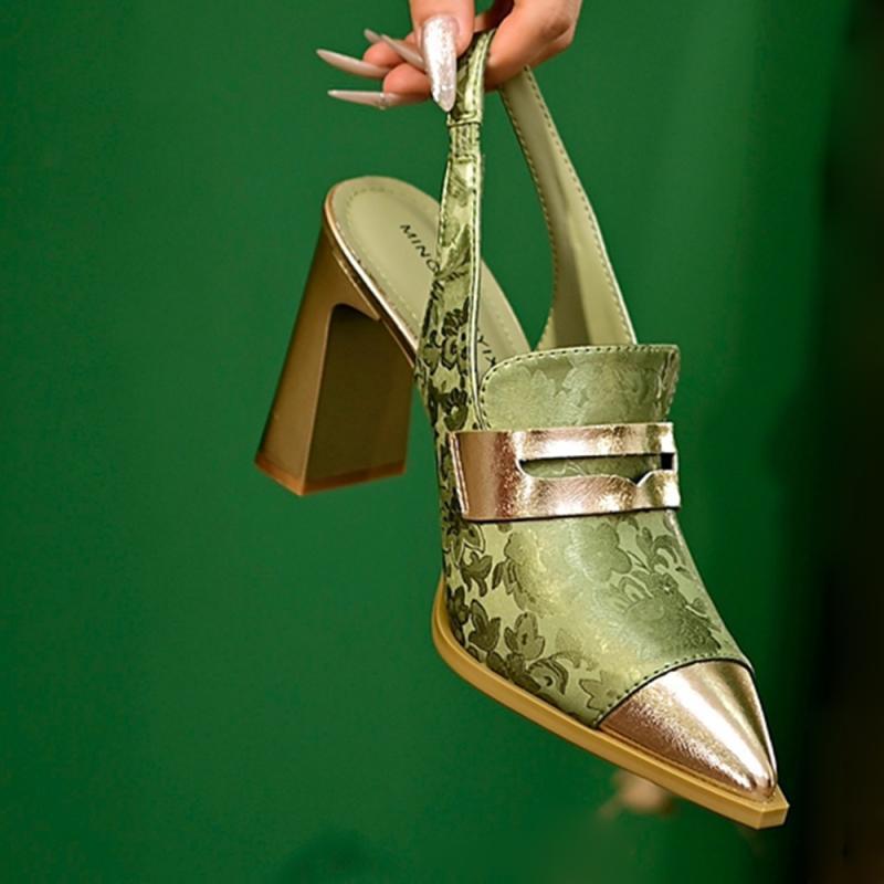Printed High Heels Chunky Heel Pointed-toe High-cut All-match Strap Sandals foto 5