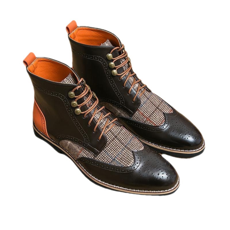 Men's Brogue Vintage Leather Boots British Trend foto 2