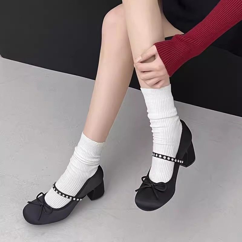 New Single Layer Gentle Bow French Round Head Low-cut Rhinestone Word With Mary Jane Shoes foto 5