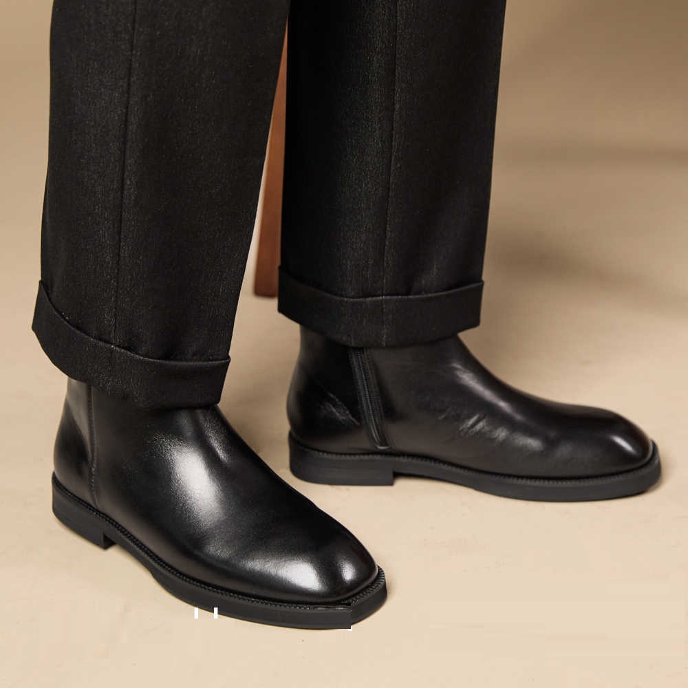 Men's Casual Square Toe Leather High-top Boots foto 4