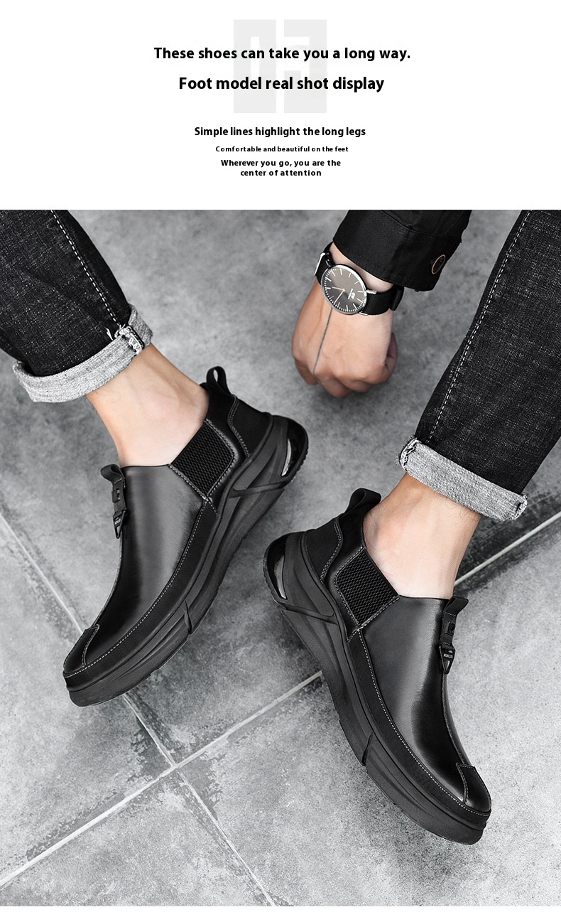 Thick-soled Business Leather Shoes Slip-on Plus Size Men's Low Cut Cowhide foto 2