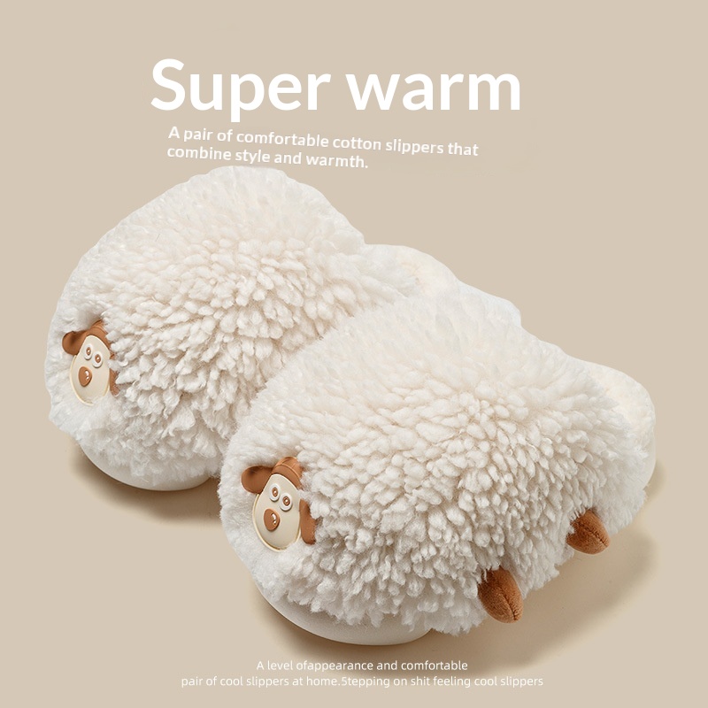 New Women's Winter Cartoon Sheepskin Cotton Slippers For Indoor Wear foto 2