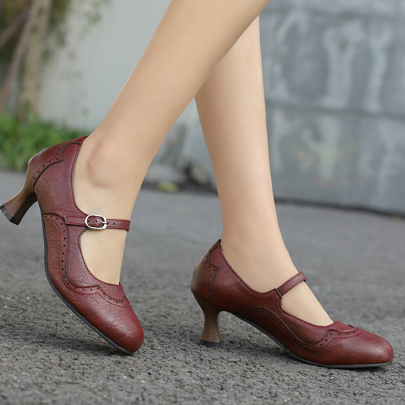 Rock Carved Hollow High Heel Women's Shoes Retro British Style Buckle foto 2