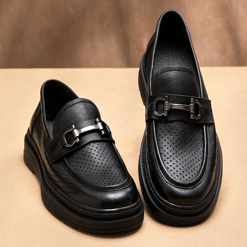 Leather Shoes Men's Summer Breathable Authentic Leather Hollow Out Men's Slip-on foto 5