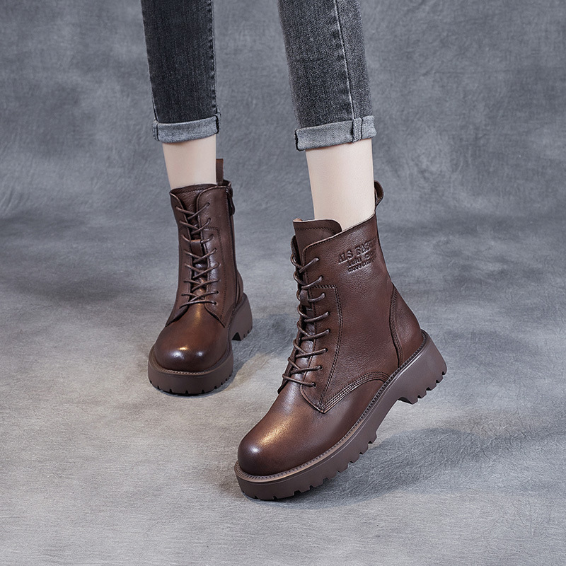 Womens Soft Leather Chunky-heel Ankle Boots With A Fleece-lined Interior foto 2