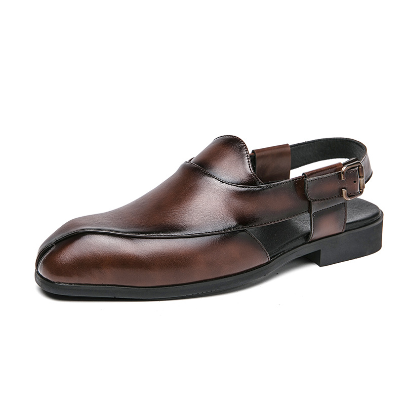 Plus Size Men's Slip-on Fashionable Breathable Lightweight British Style Leather Sandals foto 4