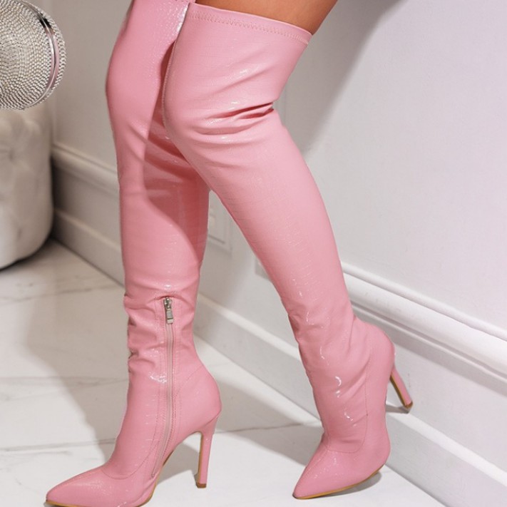 Skinny Pointed Toe Stiletto Heel Street Highlights Stretch Women's Over-the-knee Boots foto 4