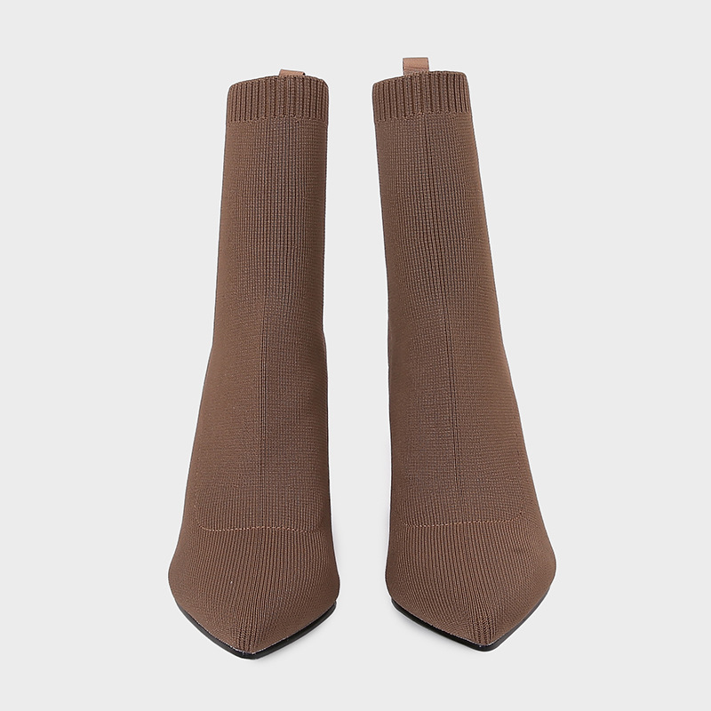 Brown Yellow Geometric High Heel Chunky Heel Retro Ankle Boots Elastic Socks Boots Women foto 3