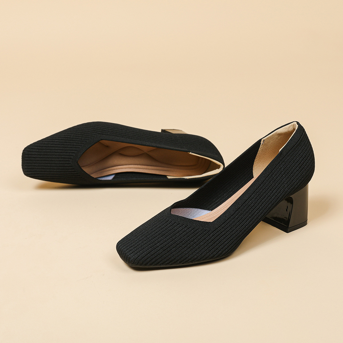 Rough Heeled Square Toe High Heels For Women foto 4