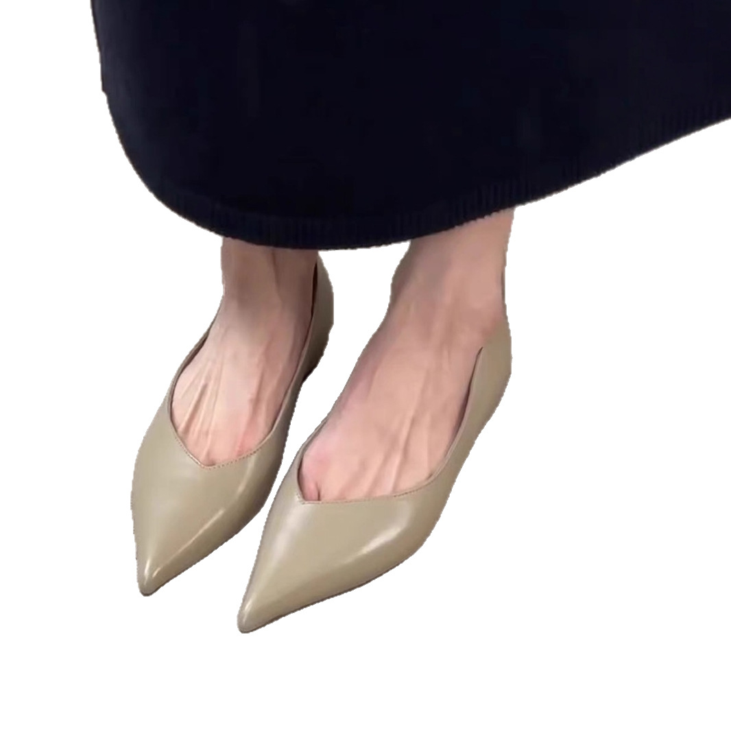 French Minimalist Pointed Toe Height Increasing Insole Flat Bottom Pumps foto 5