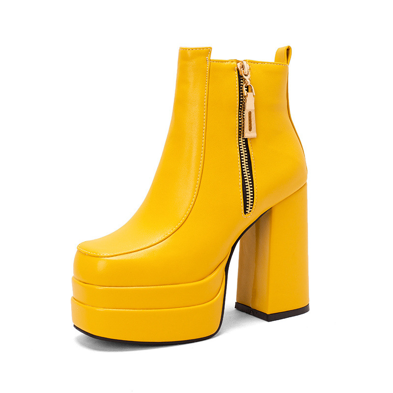 Womens European And American-style Square-toe Chunky-heel Ankle Boots foto 2