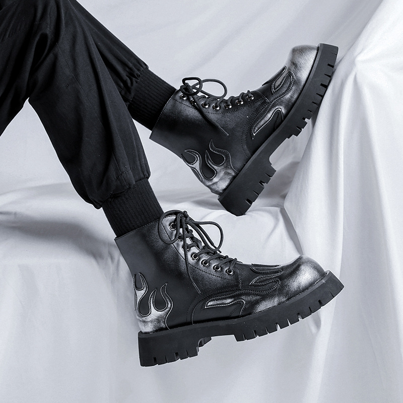 Round Head Thick Bottom Men's Low-cut Mid-heel Mid-Top Martin Boots foto 2