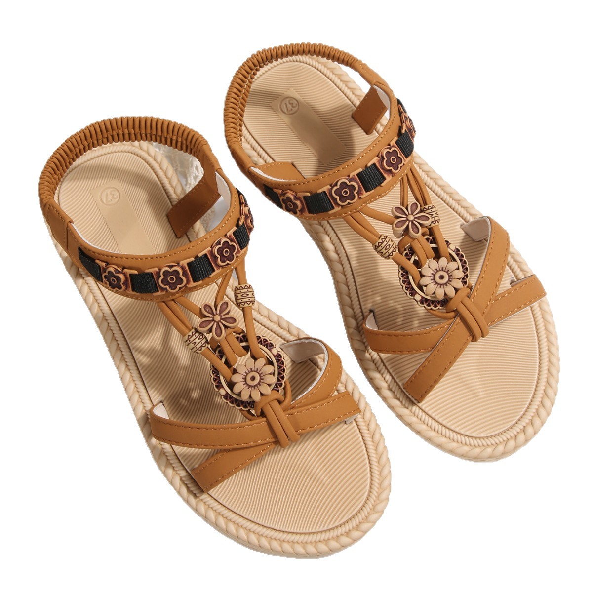 New Large Size Flat Bottom Ultra-light Sole Beaded Sandals foto 3