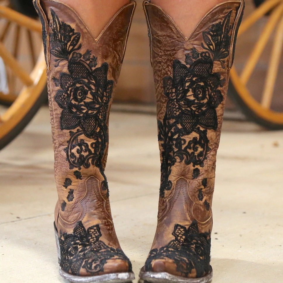 Womens Mid-Calf Boots With Embroidery Ethnic Style And A Comfortable Mid-Heel foto 5